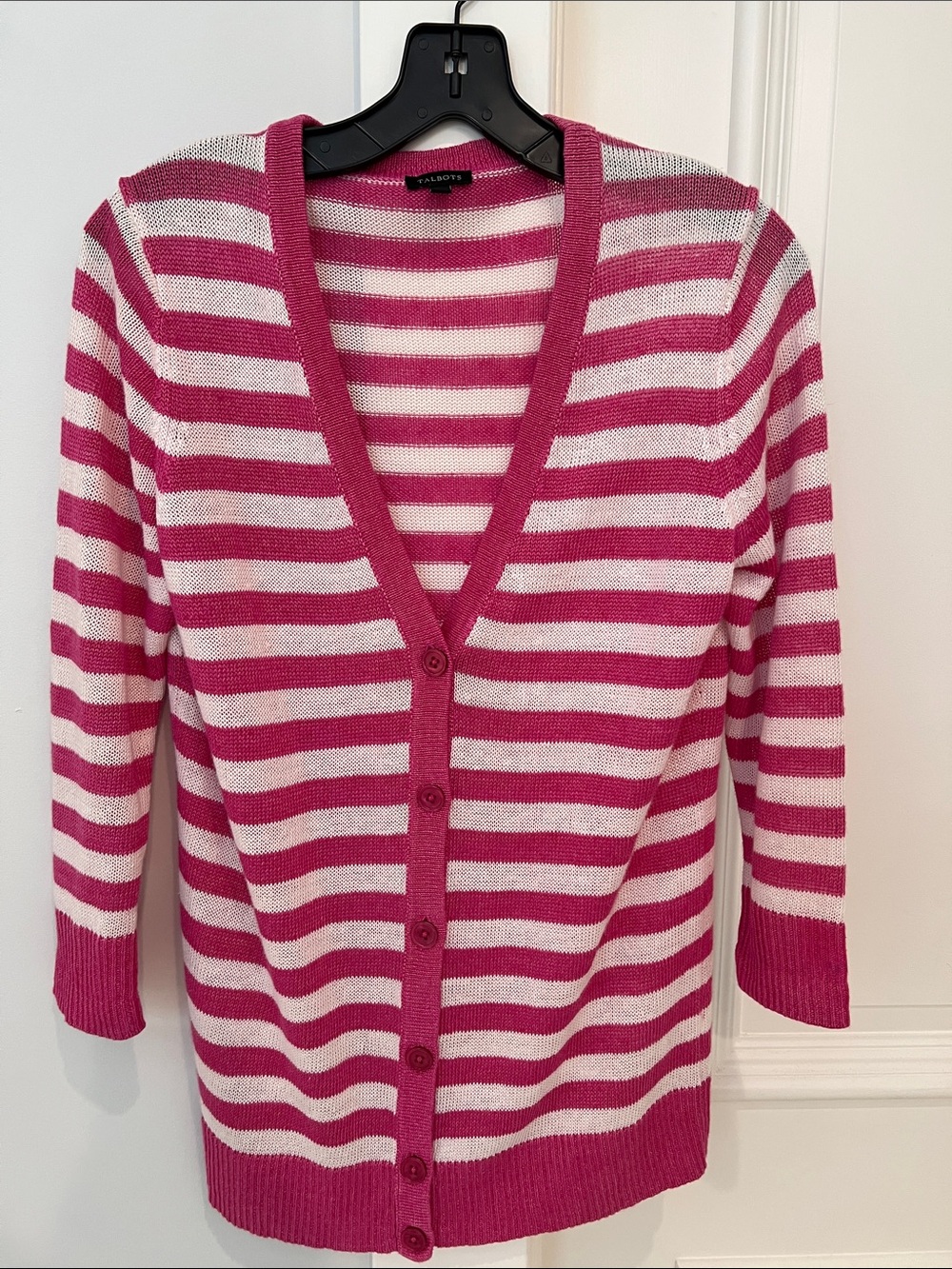 Pink and white striped linen cardigan